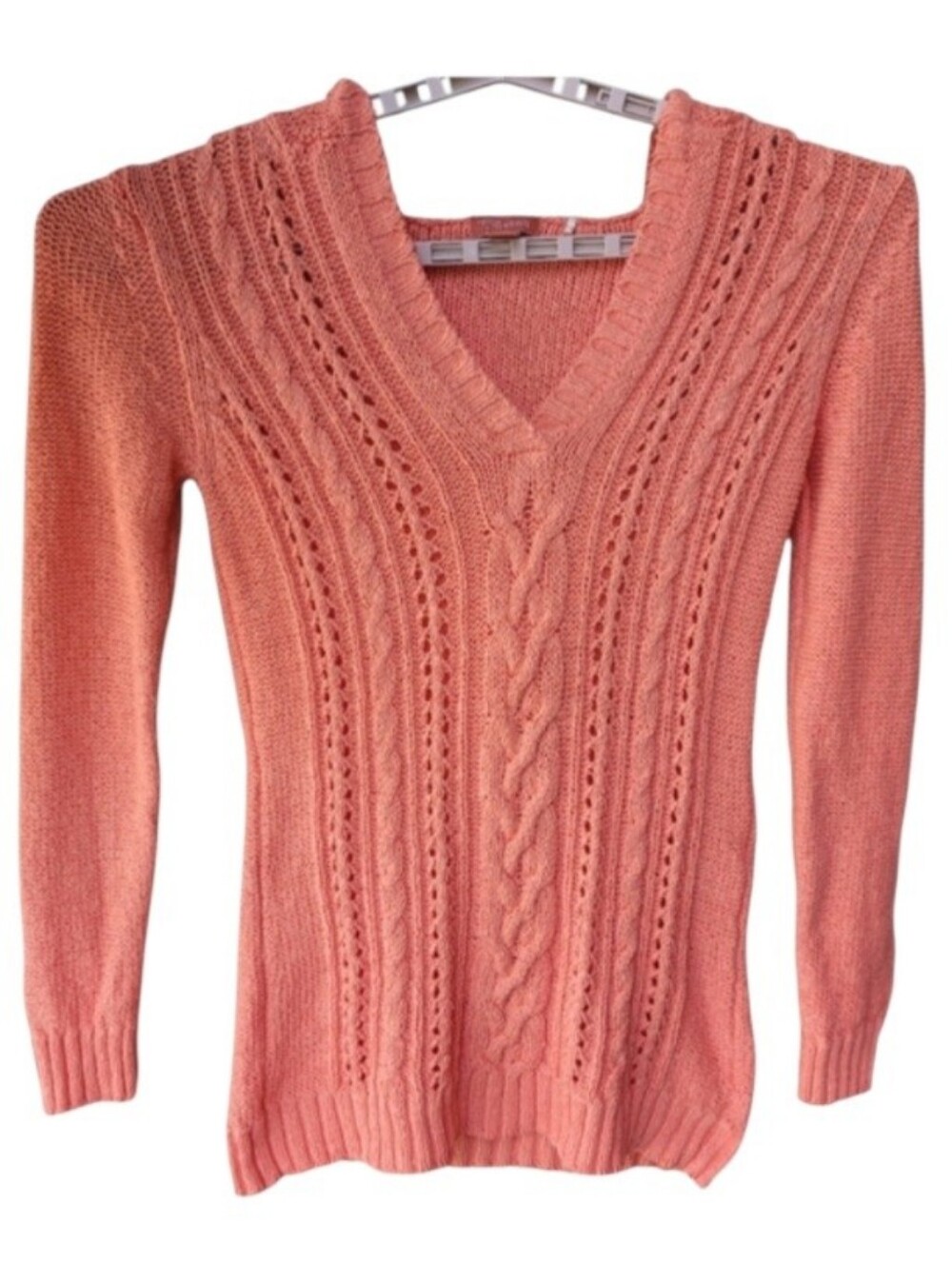 Tommy Bahama Cable Knit Hooded Sweater Orange Coral Size M